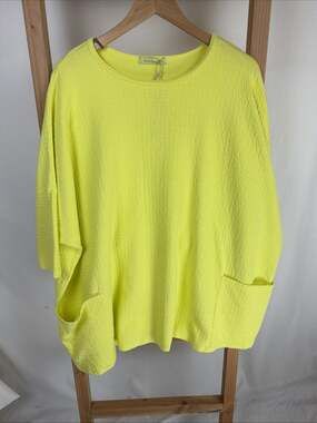 NWT Cutloose Neon Yellow Round Neck Cotton Blend Tunic #0955Size OS